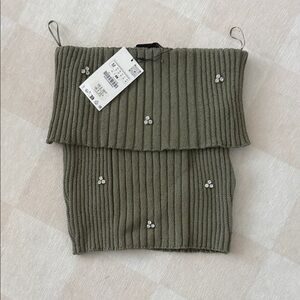 Zara Olive Off-the-Shoulder Sweater